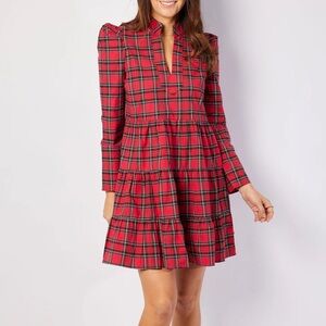 Red Tartan Plaid Long Sleeve Tunic Flare Dress size medium sail to sable